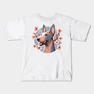 American Hairless Terrier Blooms with Spring Cherry Blossoms Kids T-Shirt